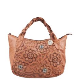 KOMPANERO Zinnia Cognac Leather Textured Handbag-image-61