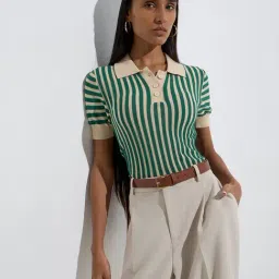 Wardrobe by Westside Green Stripe Polo T-Shirt-picture-43