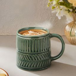 Fabindia Neev Green Striped Textured Ceramic Mug 300 ml-image-28