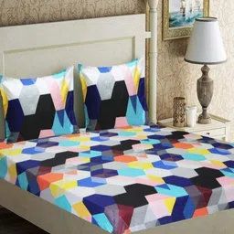 Aura Geometric Printed 144 TC King Double Bedsheet with 2 Pillow Covers-image-52