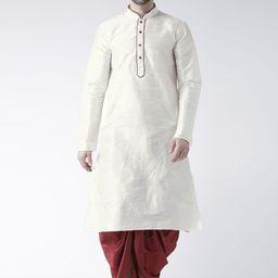DEYANN Men Off-White & Red Self-Design Kurta with Dhoti Pants-17