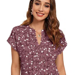 Sitanjali Floral Print Mandarin Collar Extended Sleeves Cotton Top-picture-56