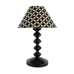 Tucasa TC-45 14.5 Inch Geometric Black & White Print Table Lamp with Metal Base-1