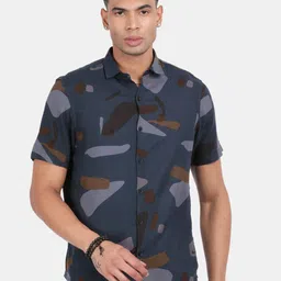Blu MNKY Men Smart Slim Fit Graphic Printed Spread Collar Casual Shirt-picture-57