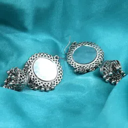 KRENOZ Silver-Plated Mirror Dome-Shaped Jhumkas-31
