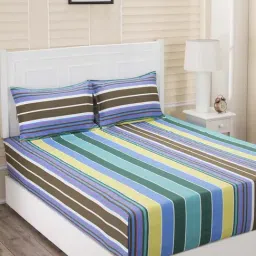 Inhouse Donatella Isabella Blue Print 210TC Cotton Double Bed Sheet With 2 Pillow Covers by maspar-image-4