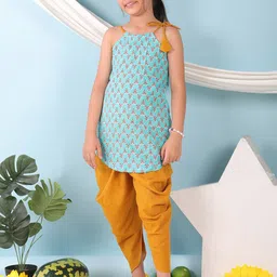 Sangria Girls Girls Floral Printed Pure Cotton Straight Kurti & Dhoti Pants-54