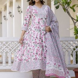 Anouk Women Floral Printed Empire Aari Work Kurta with Trousers & With Dupatta-30