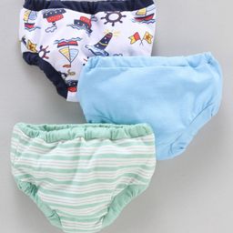Ohms Cotton Bloomers Striped And Ship Print Pack of 3 - Blue Green-image-53