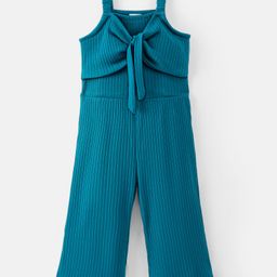 Babyhug Cotton Sleeveless Solid Jumpsuit With Ribbed Detailing- Teal-image-52