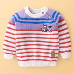 Babyoye 100% Cotton Dyed Elephant Embroidered  Full Sleeves Pullover - White-image-77