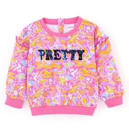 Babyhug Cotton Full Sleeves Drop Shoulder Printed Sweatshirt With Sequins & Frill Detailing- Pink-image-37