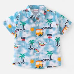Babyhug 100% Cotton Knit Half Sleeves Regular Shirt with Scenery Print - Blue-image-69