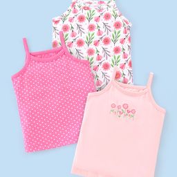 Babyhug 100% Cotton Sleeveless Slips Pack Of 3 - Pink White & Blue-image-30