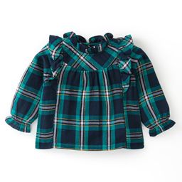 Babyhug 100% Cotton Full Sleeves Checks Top with Frill Detailing - Green & Black-image-33
