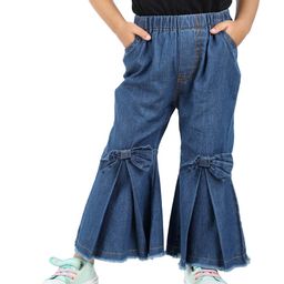 Budding Bees  Bow Detailed Distressed Hem  Denim Palazzo  - Blue-image-70