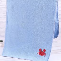 Babyhug Woven Terry Bath Towel With Crab Embroidery L 100 x B 50 cm - White-image-2