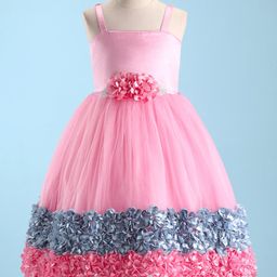 Mark & Mia Singlet Sleeves Party Frock With Floral Applique - Pink-image-47