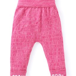 Babyhug Full Length Fleece & Woollen Pant with Text Embroidery Solid Colour - Pink-image-93
