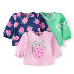 Babyhug Cotton Knit Full Sleeves Tops With Fruit & Heart Print Pack of 3 - Navy Blue Pink & Green-image-13