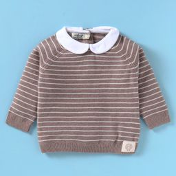 Ollypop Knit Full RaglanSleeves Pullover Sweater with Stripes - Melange Brown-image-55