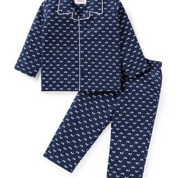 Babyhug Cotton Woven Full Sleeves Front Open Night Suit With Scooters Print - Navy-image-88