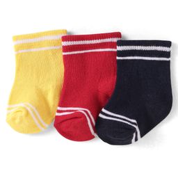 Cute Walk by Babyhug Cotton Lycra Knit Anti-bacterial Ankle Length Socks Stripe Design Pack of 3 - Black Yellow & Red-picture-30