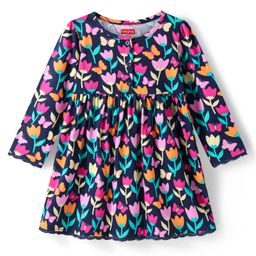 Babyhug Cotton Woven Full Sleeves Frock with Floral Print - Navy Blue-picture-15