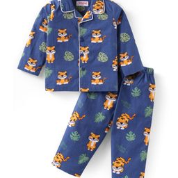 Babyhug Cotton Knit Full Sleeves Night Suit With Cub Print - Navy Blue-image-44