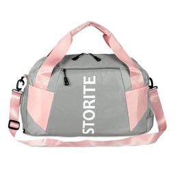 Storite Nylon 47 Cm Imported Travel Duffle Bag, Sports Shoulder Bag for Women with Wet Pocket & Shoe Compartment Weekender Overnight Luggage Bag (Light Grey with Pink, 54 x 20 x 28 Cm)-image-91