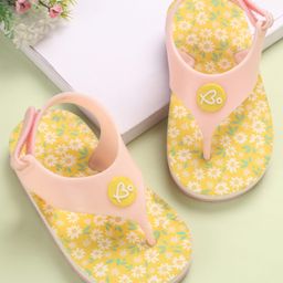 Babyoye Velcro Closure Flip Flops with Floral Print - Yellow-image-42