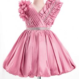 Enfance Sleeveless Ruffle Detailed Bodice Pleated Stone Embellished Flared Dress - Onion Pink-image-79