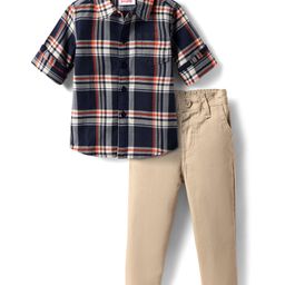 Babyhug Cotton Woven Full Sleeves Checks Shirt & Trouser Set - Navy Blue & Beige-image-70