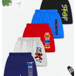 Trampoline Pack Of 5 Cotton Blend Typography Printed Shorts - Multi Colour-image-60
