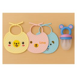KIDS BASIC Premium Silicone Fruit Mickey Nibbler & 3 Knot Printed Bibs - Blue & Multicolor (Pack of 2)-14