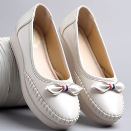 Shoetopia Bow Applique Detailed Slip On Loafers - Cream-image-82