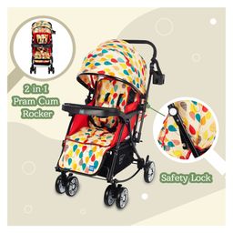 Mee Mee Premium Baby Stroller Pram with Rocker Function | Reversible Handle & Feeding Tray | Comfortable Soft Seating for New Born Baby/Kids, 0-3 Years, Cream image 2