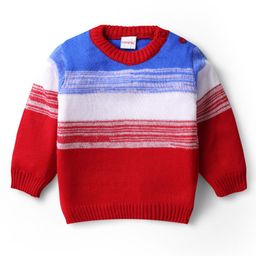 Babyhug Knitted Full Sleeves Sweater Set With Color Block Design - Rust image 2