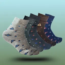 MJE 5-Pcs Patterned Cotton Ankle Length Socks-image-55