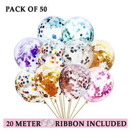 Bubble Trouble Transparent Balloons Bouquet Combo with Re Filled Confetti & Ribbons Pack of 50 - Multicolor image 3