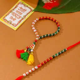 Sangria Set Of 2 Artificial Beaded Bhaiya Bhabhi Rakhi with Roli Chawal Chandan & Mishri-47