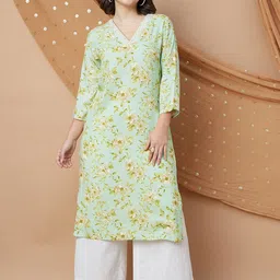 Melange by Lifestyle Women Floral Printed V-Neck A-Line Kurta image 5