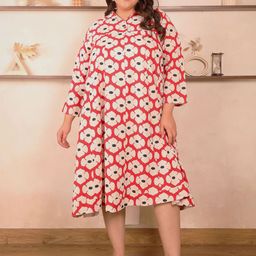 Indietoga Women Plus Size Floral Printed Fit & Flare Dress-picture-9