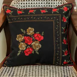 Myntra Elegant Homes Vintage Bloom Black & Red Embroidered Square Cushion Covers-image-45