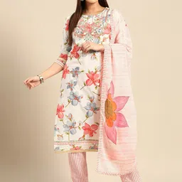 Prakhya Women Floral Printed Regular Pure Cotton Kurta with Trousers & With Dupatta-33