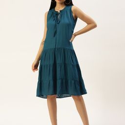 BRINNS Teal Tie-Up Neck Dress-image-48
