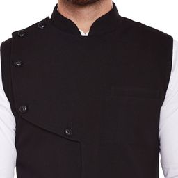 Hypernation Men Black Single-Breasted Nehru Jacket image 2