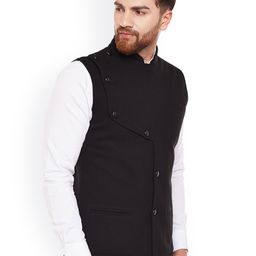 Hypernation Men Black Single-Breasted Nehru Jacket image 3