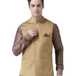 Deyann Brown Printed Regular Fit Nehru Jacket-image-5