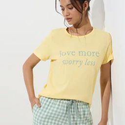 Wunderlove by Westside Yellow Text Design Cotton T-Shirt-image-36